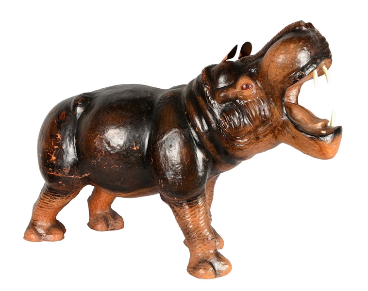 LEATHER BABY HIPPOPOTAMUS SCULPTURE.