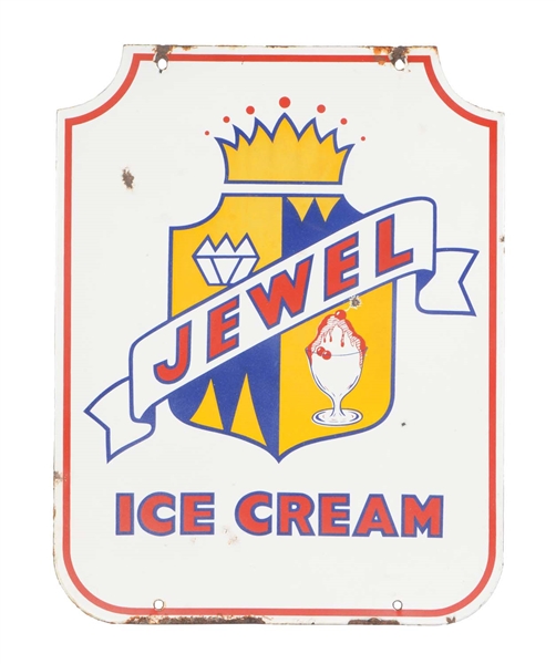 JEWEL ICE CREAM DIE-CUT PORCELAIN SIGN.
