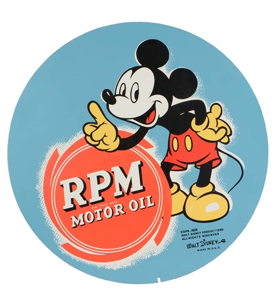 RPM MOTOR OIL SIGN WITH MICKEY MOUSE. 