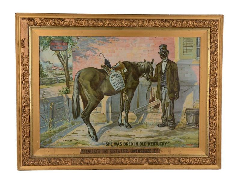 GREEN RIVER WHISKEY TIN LITHOGRAPH ADVERTISEMENT SIGN. 