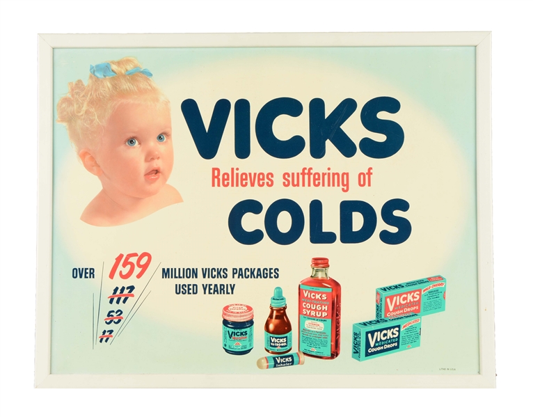 VICKS PRODUCTS FRAMED ADVERTISEMENT.