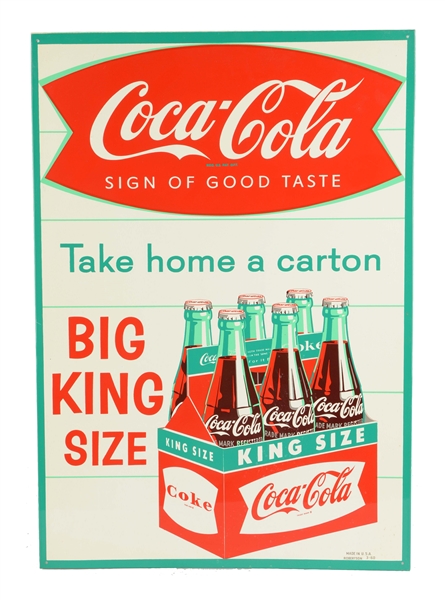 KING SIZE SIX PACK COCA-COLA TIN SIGN.