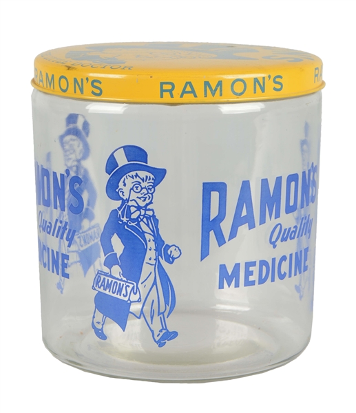 RAMONS QUALITY MEDICINE GLASS DISPLAY JAR. 