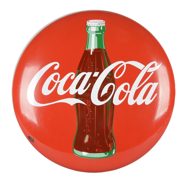 COCA-COLA RED PORCELAIN BUTTON SIGN.