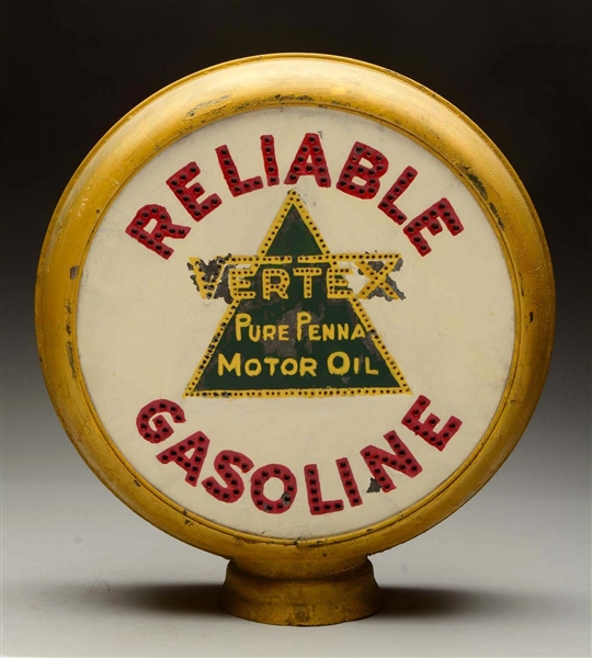 VERTEX RELIABLE GASOLINE 15" PUNCHED TIN GLOBE LENSES.