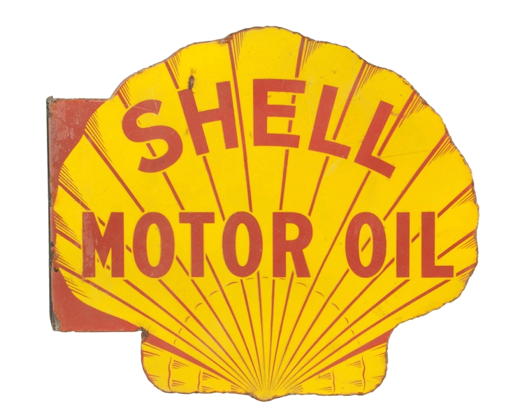 EARLY SHELL MOTOR OIL PORCELAIN FLANGE SIGN.