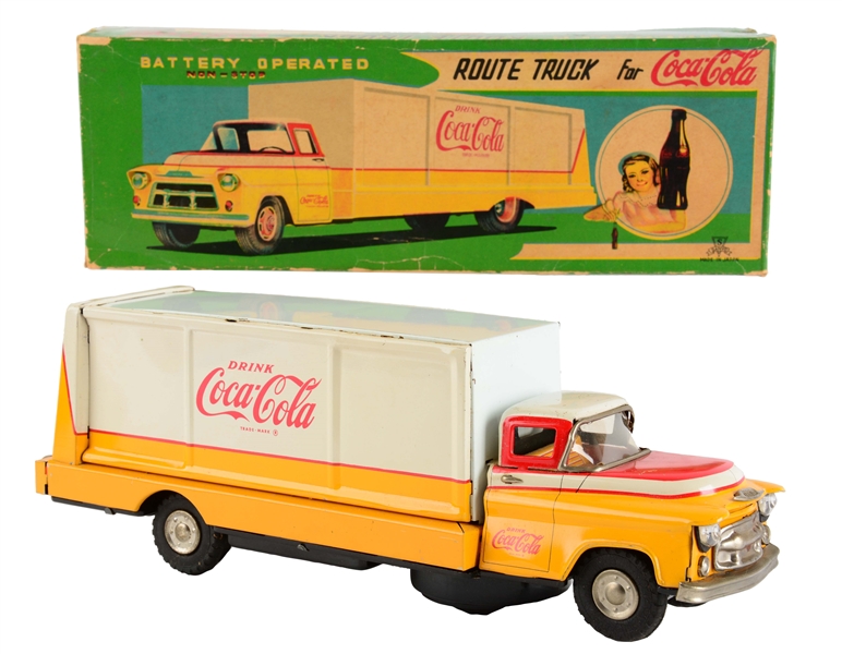 JAPANESE TIN LITHO BATTERY OPERATED COCA-COLA TRUCK. 