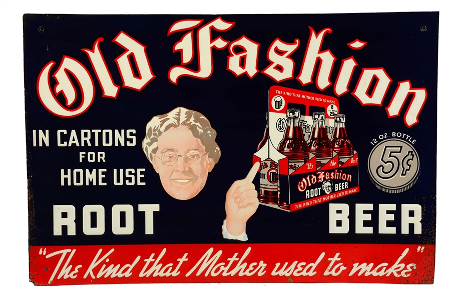OLD FASHION ROOT BEER TIN SIGN. 