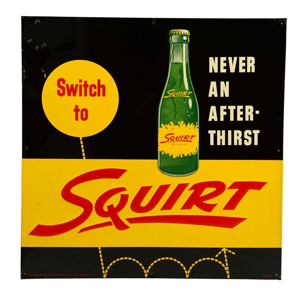 SQUIRT SODA EMBOSSED TIN SIGN. 
