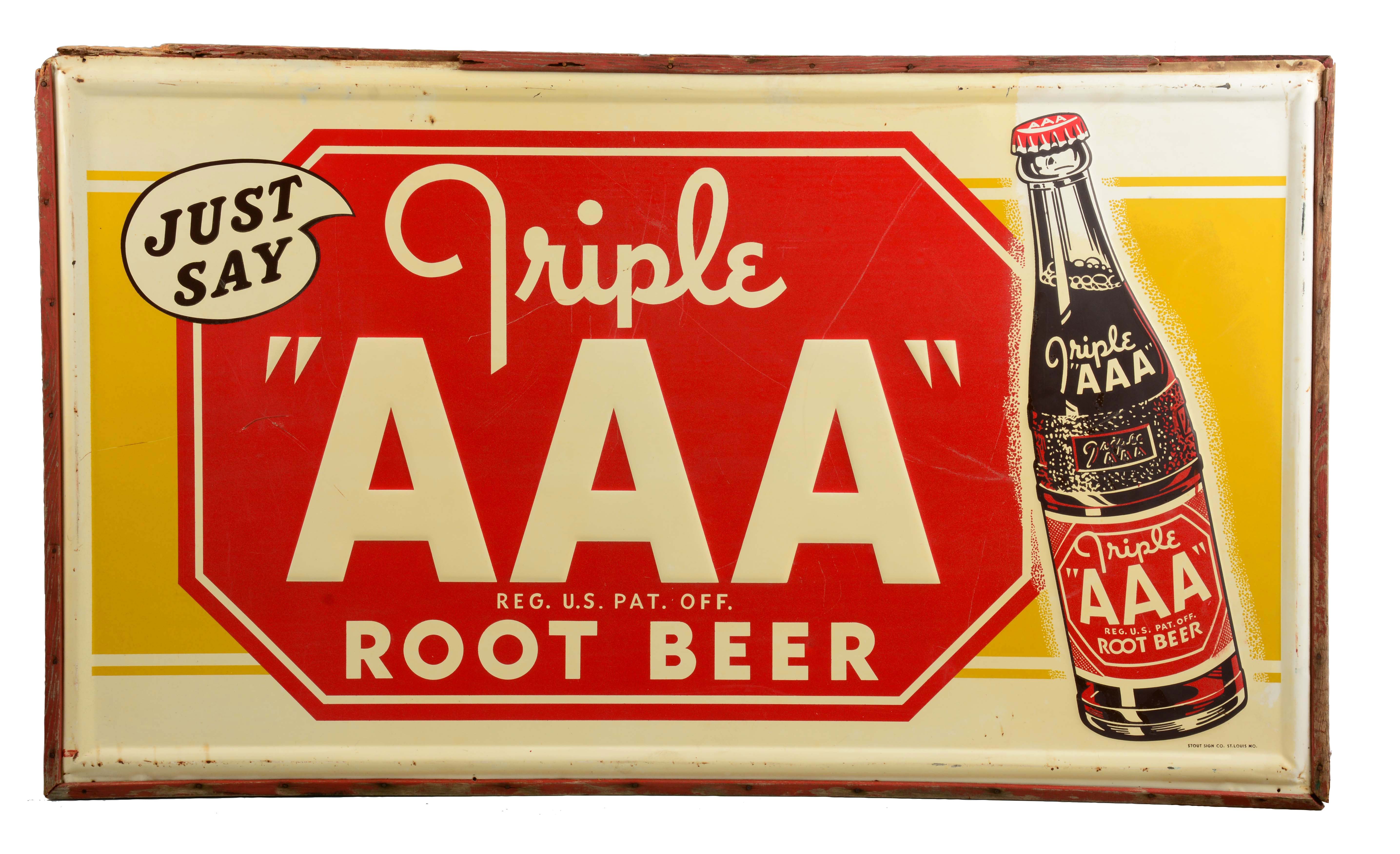 Lot Detail - TRIPLE "AAA" ROOT BEER TIN ADVERTISING SIGN.