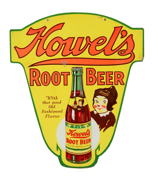 HOWELS ROOT BEER DOUBLE SIDED TIN SIGN. 