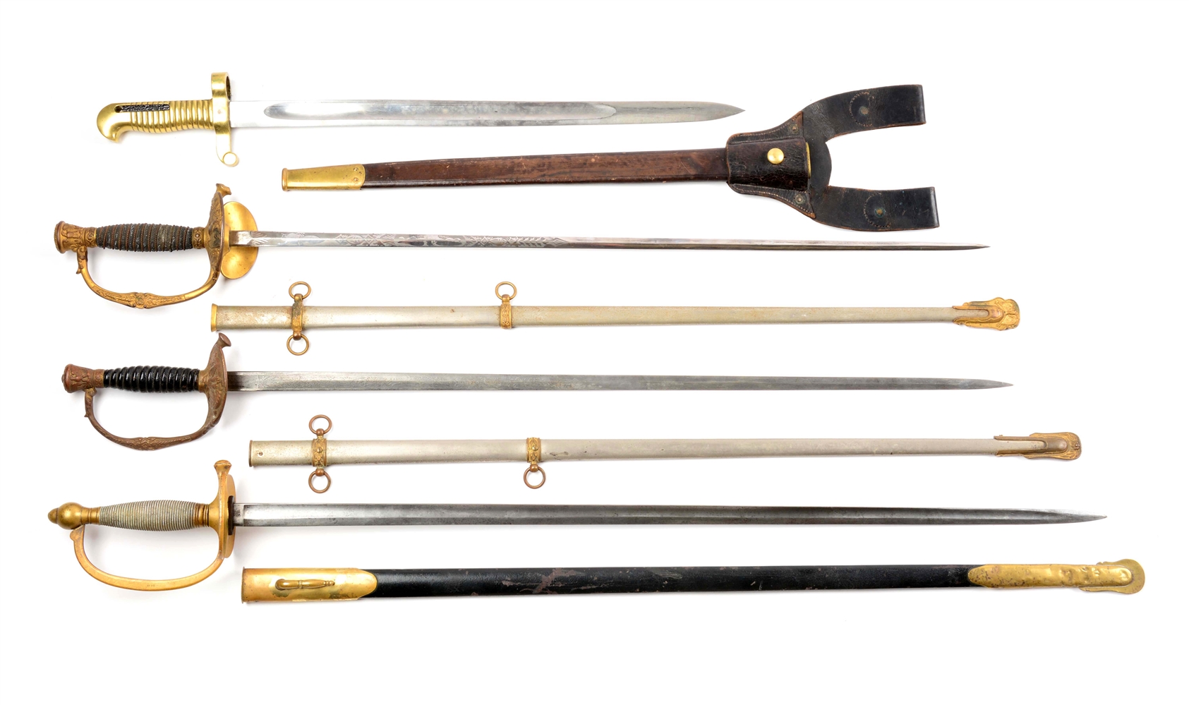 LOT OF 4: BAYONET AND 3 SWORDS.