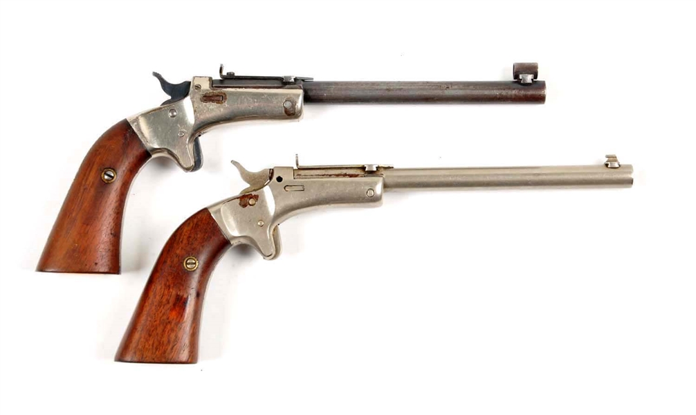 (C) LOT OF 2: STEVENS SINGLE SHOT PISTOLS.          