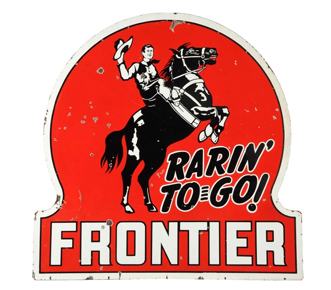 FRONTIER RARIN TO GO KEYHOLE PORCELAIN SIGN 