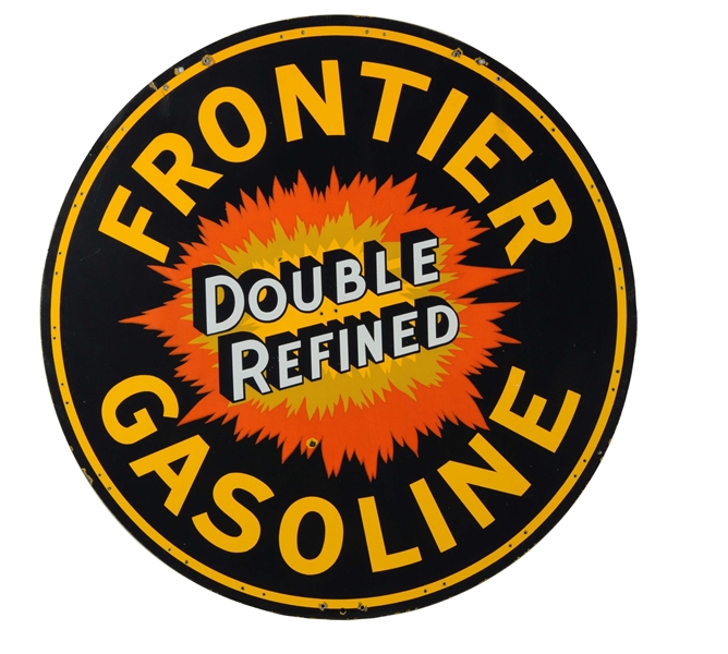 FRONTIER DOUBLE REFINED GASOLINE PORCELAIN SIGN. 
