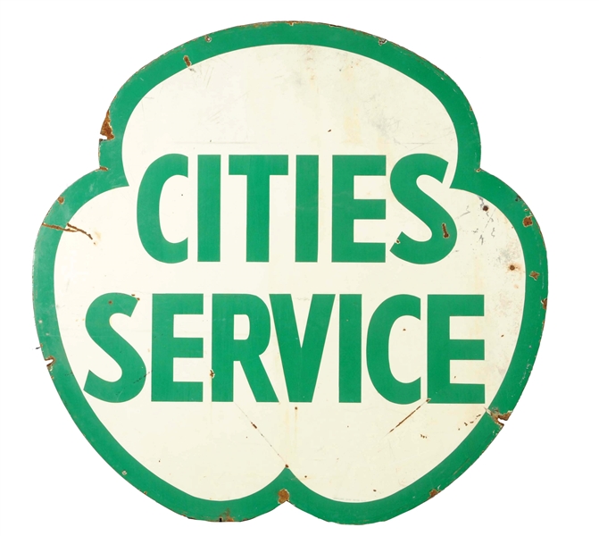 LARGE CITIES SERVICE CLOVER LEAF PORCELAIN SIGN. 