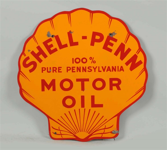 SHELL-PENN PORCELAIN MOTOR OIL RACK SIGN.