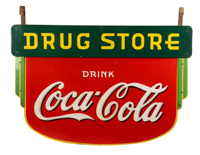 COCA-COLA DOUBLE SIDED PORCELAIN DRUG STORE SIGN. 