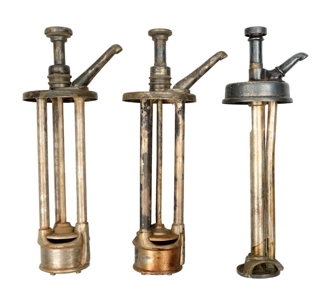 LOT OF 3: EARLY SYRUP DISPENSER PUMPS.