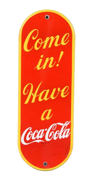 COCA - COLA PORCELAIN ADVERTISING DOOR PUSH SIGN.