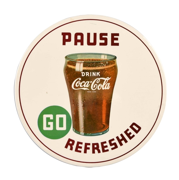 COCA - COLA GO REFRESHED CELLULOID BUTTON SIGN.