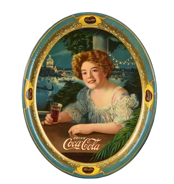 1909 COCA - COLA LARGE TIN SERVING TRAY.