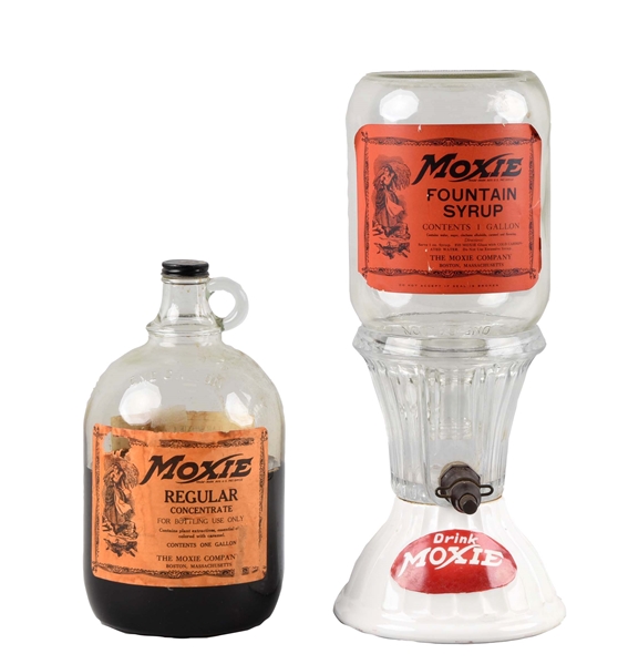 MOXIE SYRUP DISPENSER WITH BOTTLES. 