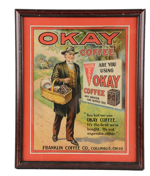 OKAY COFFEE FRAMED PAPER SIGN. 