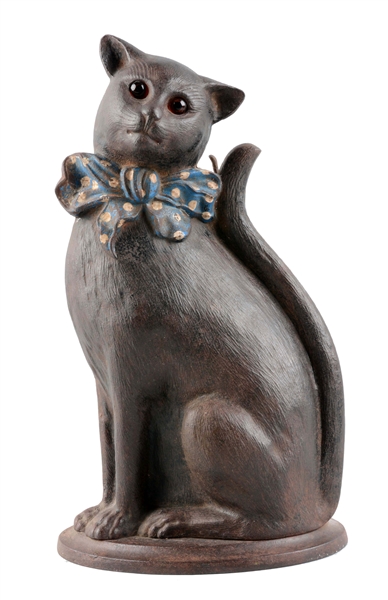 CAST IRON CAT WITH BOW FIREPLACE TOOL HOLDER.