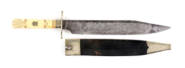 LARGE CLIP POINT BOWIE KNIFE BY ALFRED HUNTER, NEWARK, NJ.