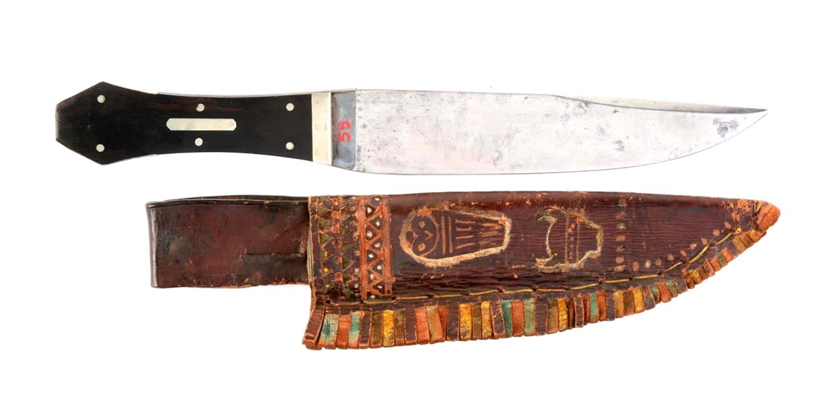 “TAH CHEE” GUARDLESS COFFIN HANDLE BOWIE KNIFE BY GRAVELEY & WREAKS, NEW YORK.