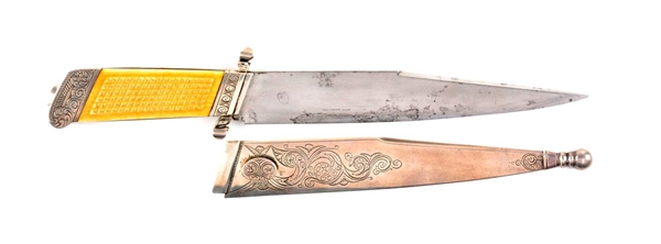 “SLANTED” CLIP POINT BOWIE KNIFE BY SAMUEL BELL, SAN ANTONIO. 