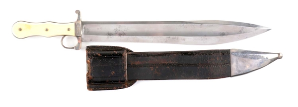 COLOSSAL SPEAR POINT BOWIE KNIFE WITH RING GUARD, BY LASSERRE, NEW ORLEANS. 