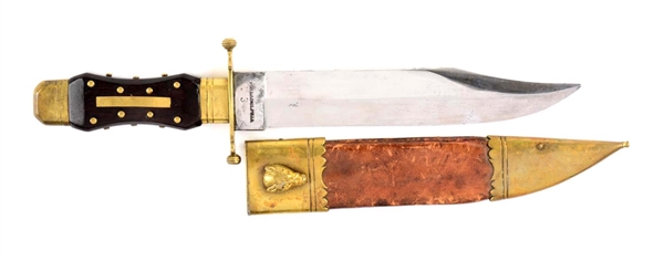 ROSEWOOD HANDLED CLIP POINT BOWIE KNIFE BY ENGLISH & HUBERS, PHILADELPHIA. 