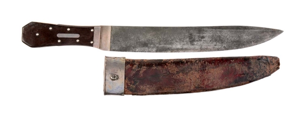 LARGE SILVER MOUNTED GUARDLESS COFFIN BOWIE KNIFE. 