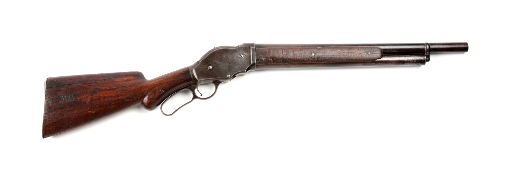 (A) AUTHENTIC WINCHESTER MODEL 1887 ADAMS EXPRESS LEVER ACTION RIOT/STAGECOACH SHOTGUN.