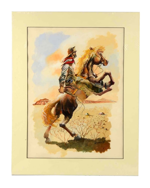ROUGH RIDER ON THE RANGE SIGNED MITCHELL WATERCOLOR PAINTING.