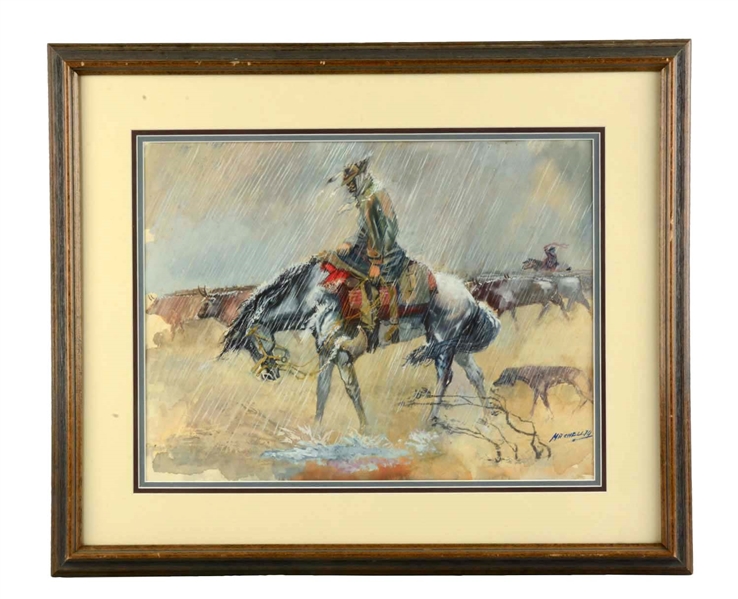FRAMED "CATTLE RIDER IN THE RAIN" BY MITCHELL.