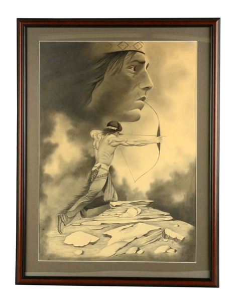 FRAMED CHARCOAL & PENCIL OF RED CLOUD.