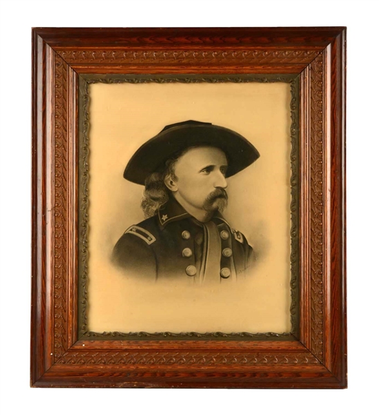 FRAMED 1870S GEORGE CUSTER LITHOGRAPH PRINT.
