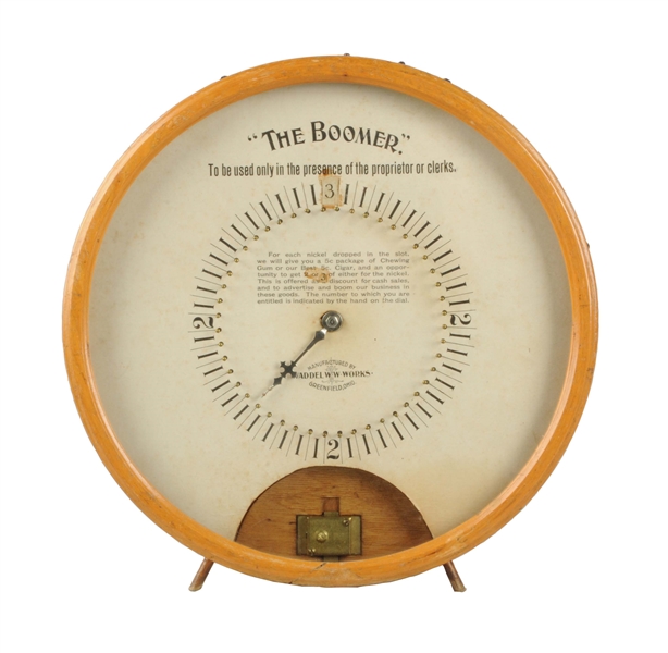 **5¢ WADDEL WOODEN WARE WORKS "THE BOOMER" COIN DROP TRADE STIMULATOR.
