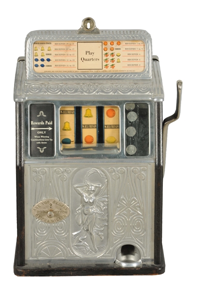 **25¢ CAILLE BROS. SUPERIOR NUDE FRONT SLOT MACHINE. 