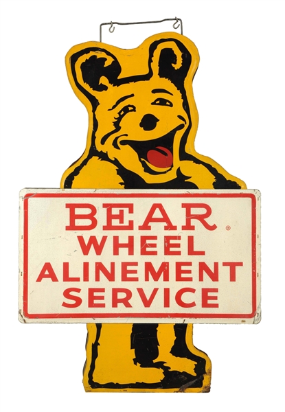 BEAR WHEEL ALINEMENT SERVICE METAL DIECUT SIGN.