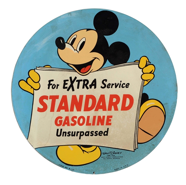 STANDARD GASOLINE W/MICKEY MOUSE METAL SIGN.