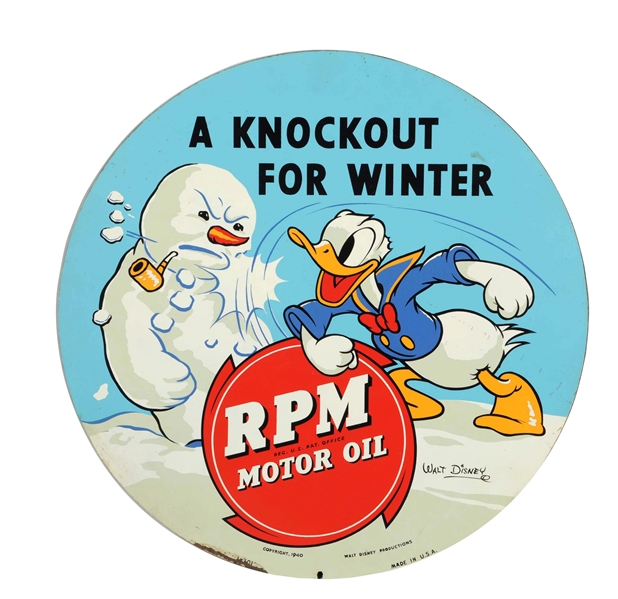 RPM MOTOR OIL W/ DONALD DUCK METAL SIGN.