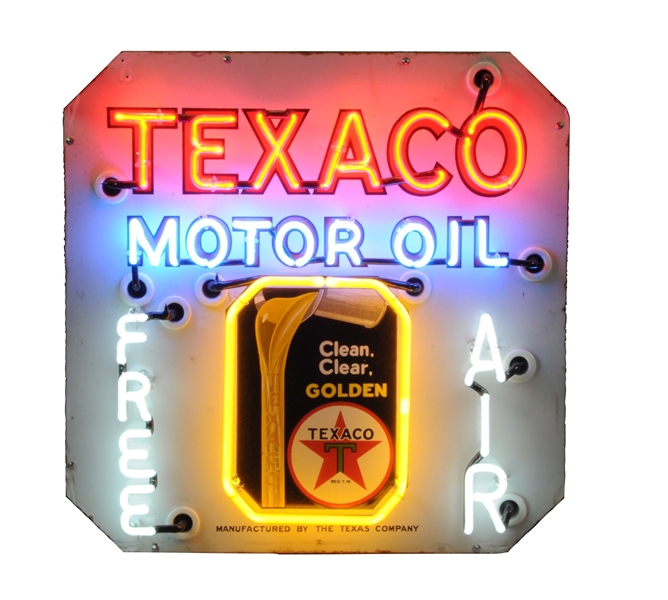 TEXACO MOTOR OIL W/ ADD NEON PORCELAIN SIGN.