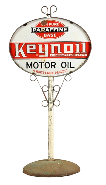 KEYNOIL MOTOR OIL WHITE EAGLE PRODUCT OVAL PORCELAIN SIGN.