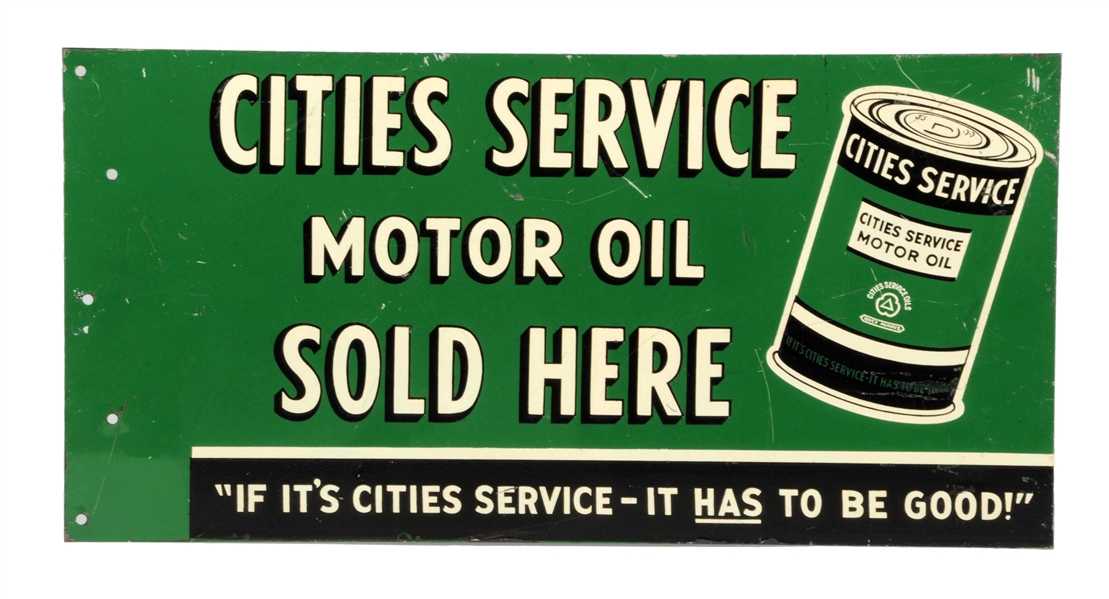 CITIES SERVICE MOTOR OIL "SOLD HERE" METAL SIGN.