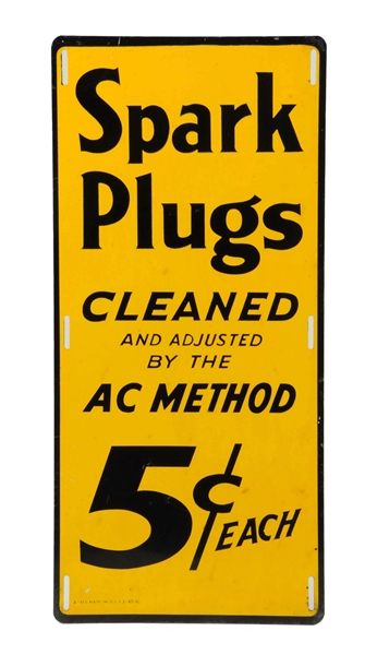 AC SPARK PLUGS CLEANED VERTICAL METAL SIGN.