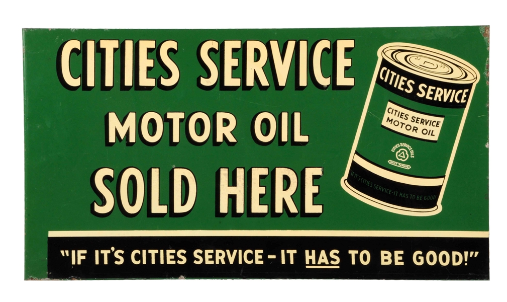 CITIES SERVICE MOTOR OIL "SOLD HERE" TIN FLANGE SIGN.